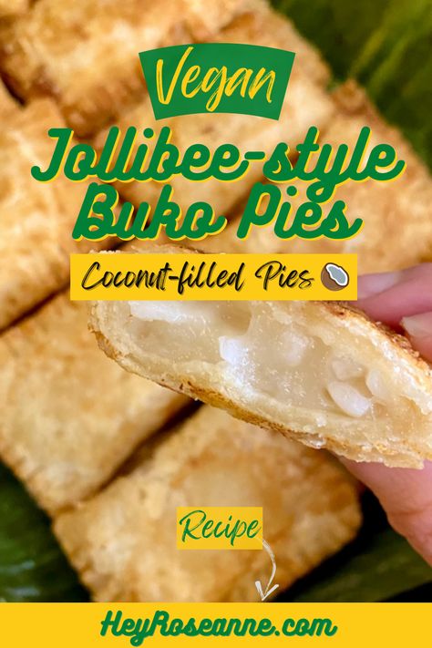 Jollibee-Style Vegan Buko Pie Recipe Pin Buko Pie Recipe, Vegan Sweetened Condensed Milk, Vegan Filipino, Buko Pie, Coconut Pie Recipe, Vegan Condensed Milk, Coconut Filling, Pinoy Foods, Coconut Pie