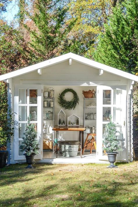 #gardensupplies White Shed, Shed Studio, Backyard Storage Sheds, She Shed Ideas, Studio Shed, Backyard Storage, Hampton Style, Backyard Studio, Healthy Herbs