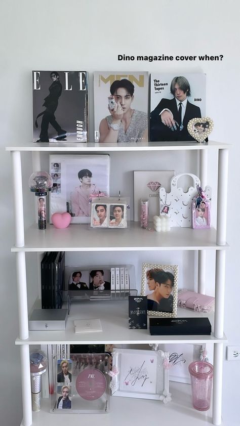 Seventeen Album Shelf, Kpop Storage Ideas, Kpop Albums Shelf Ideas, Txt Shelf, K Pop Shelf Ideas, Kpop Album Shelf Ideas, Bookshelf Styling Aesthetic, Kpop Album Display, Kpop Shelf Aesthetic