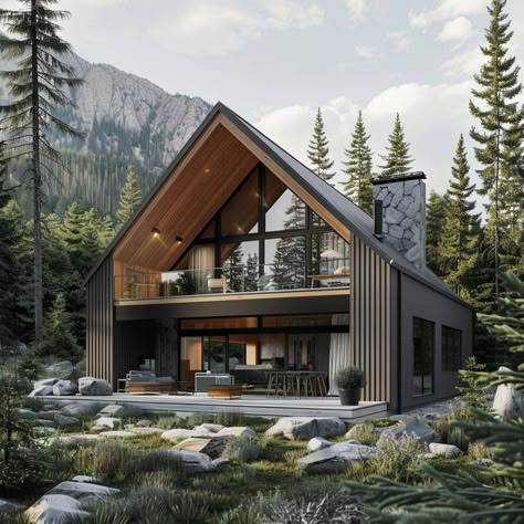 Wooden House Craft, Wooden House Interior Design, Wooden House Interior, Scandinavian House Exterior, House Craft Ideas, Rustic Cabin In The Woods, Scandinavian House Design, Scandinavian Modern House, Traditional Log Cabin