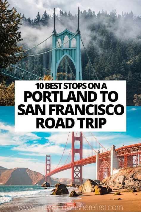 Planning to drive from Portland to San Francisco? Make an adventure of it and check out these ten amazing stops to make along the way! San Francisco Road Trip, Northern California Road Trip, Pch Road Trip, Colorful Cities, Pacific Coast Road Trip, California Coast Road Trip, Napa Valley Wineries, Oregon Road Trip, Lassen Volcanic National Park