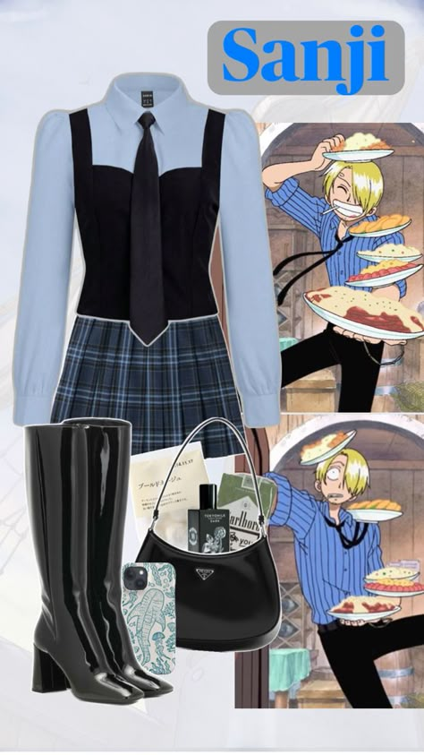 Sanji Inspired Outfit, Sanji Outfit, One Piece Inspired Outfits, Halloween Ideias, Pastel Blue Background, One Piece Outfits, Kawaii Outfits, One Piece Cosplay, Halloween Costumes Ideas