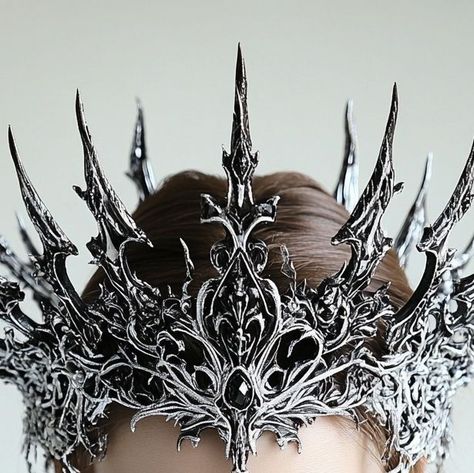 Aliberk Senbas on Instagram: "BLACK DIAMOND CROWN - Rule the night with our Black Diamond Crown. 🖤💎 This exquisite crown features striking black diamonds set in an intricate design, blending regal elegance with a touch of gothic allure. Perfect for fantasy events, gothic gatherings, or making a dramatic statement at any special occasion. Embrace your inner royalty and let your style shine with the Black Diamond Crown. #BlackDiamondCrown #GothicElegance #RegalStyle #BoldFashion #royalbeauty 

FORM IS INFINITE ♾

#formzee #fashion #aifashion #design #future #futuristicart #neogothic #gothic #mysterious #organic #organicdesign #futuristic #dark #beautiful #style #artist #art #fashiondesigner #instafashion #midjourney #ai #stablediffusion #clothing #fashionstyle #designerfashion" Black Crown Aesthetic Queen, Fantasy Crown Design, Dark Fantasy Crown, Fantasy Crown Art, Crown Concept Art, Black And Red Crown, Black Crystal Crown, Goth Crown, Fantasy Crowns