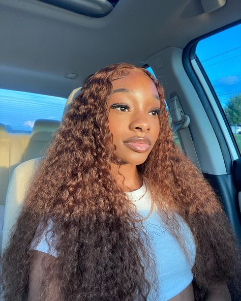 Brown Lacefront Wig, Brown Deep Wave Wig Hairstyles, Curly Brown Lace Front Wig, Light Brown Water Wave Wig, Curly Highlights Wig, Chocolate Brown Deep Wave Wig, Brown Wig Styles, Brown Curly Wigs For Black Women, Wet N Wavy Wig Hairstyles