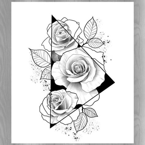 Rose And Geometric Tattoo Design, Geometric Tattoo Stencil, Geometric Rose Tattoo, Dog Drawing Tutorial, Watercolor Rose Tattoos, Tattoos To Cover Scars, Ghost Tattoo, Geometric Rose, Flower Tattoo Sleeve