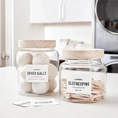 THE RUSTIC RANCH | Shop Sales Events Antique Farmhouse Laundry Room Essentials, Wood Lids, Laundry Room Inspo, Paulownia Wood, Laundry Bathroom, Laundry Decor, Room Details, Clear Glass Jars, Wool Dryer Balls