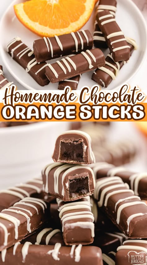 Homemade Chocolate Orange Sticks are made with a delicious orange jelly filling dipped in melted chocolate. Simple chocolate candy recipe that is so easy to make! Orange Jelly Candy, Sees Candies Recipes, Sweet Candy Recipes, How To Make Jelly Candy, Chocolate Orange Peels, Candied Oranges Dipped In Chocolate, Chocolate Orange Jelly Sticks Recipe, Chocolate Sticks Recipe, Orange Candy Recipe