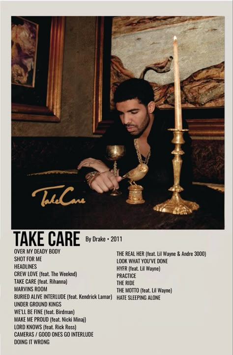 minimal polaroid album cover poster for take care by drake Drake Take Care Album, Drake Poster, Drake Album Cover, Drakes Album, Rap Album Covers, Minimalist Music, Album Wall, Music Poster Ideas, Vintage Music Posters