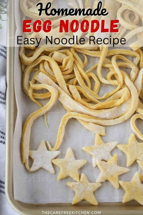 This simple Homemade Egg Noodle recipe uses just 4 ingredients to make the most chewy and flavorful noodles. They’re perfect for using in soups, stews, beef stroganoff, or as a tasty side dish with butter and Parmesan cheese. #thecarefreekitchen #egg #noodles #pasta #homemade #eggnoodles #dough #soup #stroganoff #sidedish Stroganoff Noodles, Egg Noodle Recipe, Egg Noodles Recipe, Pasta Homemade, Egg Noodle Recipes, Springtime Recipes, Homemade Egg Noodles, Breakfast Egg Casserole, Bread Sauce