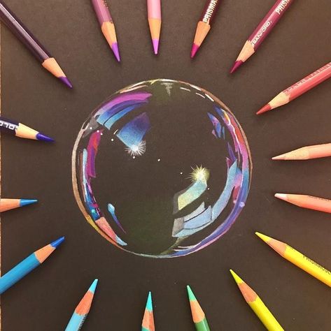 Beautiful Pencil Drawings, Kristina Webb, Bubble Drawing, Prismacolor Art, Black Paper Drawing, Time Drawing, Colored Pencil Artwork, Pop Bubble, Pencil Art Drawings