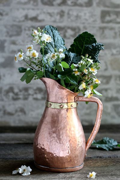 11 Chic Copper Decor Pieces to Make Your Home Shine Copper Kitchen Accents, Old World Kitchens, نباتات منزلية, Flowers And Greenery, Copper Decor, Copper Kettle, Copper Accents, Copper Pots, Vase Arrangements