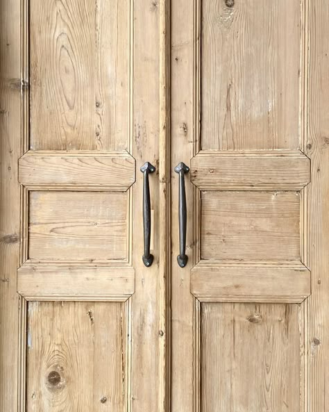 Solid Wood Front Door Farmhouse, Entryway French Doors, Pantry Wood Door Ideas, Solid Wood French Doors, Reclaimed Wood Pocket Door, Vintage Barn Doors In The House, French Style Interior Doors, Antique Wood French Doors, Antique Sliding Doors Interior