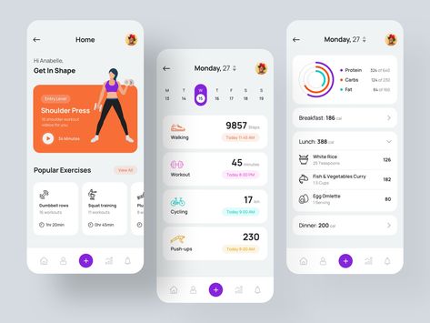 Health and Fitness iOS App by Ahmed Manna for UnoPie Design on Dribbble Fitness Apps Design, Gym App, Health App Design, To Do App, Dashboard App, Ux Design Mobile, Idle Game, Ui Ux 디자인, App Design Layout