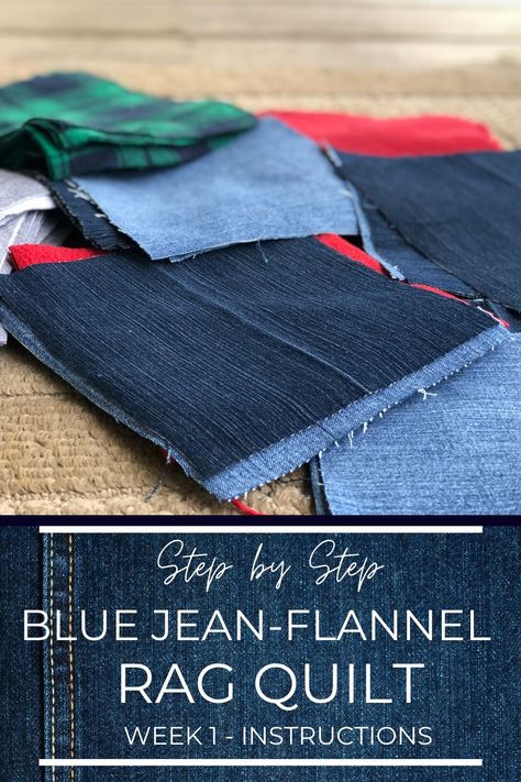 If you have old blue jeans, flannel shirts or pants, and a sewing machine, you’re on your way to the coziest blanket you can imagine! Here is the first step to help you get started making a blue jean flannel rag quilt! #bluejeanquilt #denimquilt #ragquilt Jeans Blanket Ideas, Denim Rag Quilt Patterns Old Jeans, Denim Rag Quilts Old Jeans, Denim Blankets Old Jeans, Denim And Flannel Rag Quilt Old Jeans, Quilts Made From Old Blue Jeans, Denim Throw Blanket, Denim Rag Quilt Tutorial, Blue Jean Rag Quilt