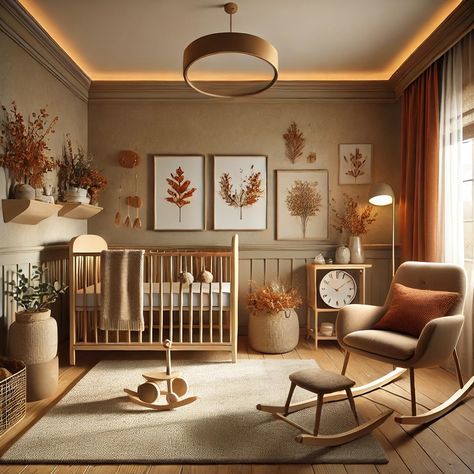 The moment the clocks change it truly feels like autumn. How do you make the darker days cozy and fun? Ready to see how to turn your nursery and kids room into a cozy retreat? #herfst #kinderkamer #kindskamerinspo #kidsroomdesign #interiordesignkids #aidesign #kidsroomdecor Warm Nursery Ideas, Rust Nursery, Burnt Orange Nursery, Brown Nursery Ideas, Brown Nursery, Orange Nursery, Nursery Nook, Newborn Room, Kids Interior Design