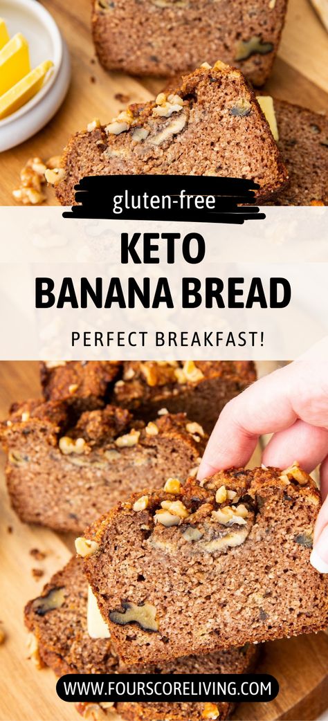 Finally! A sweet and delicious keto banana bread recipe. This keto banana bread recipe has tons of banana flavor, chopped nuts, and a tender crumb. Give it a try! And go check out our Keto Comfort Food board for more recipes like this. Banana Bread Keto Recipe, Keto Banana Nut Bread, Keto Banana Bread Recipe, Protein Sweets, Keto Comfort Food, Keto Banana, Keto Banana Bread, Sugar Free Treats, Banana Nut Bread