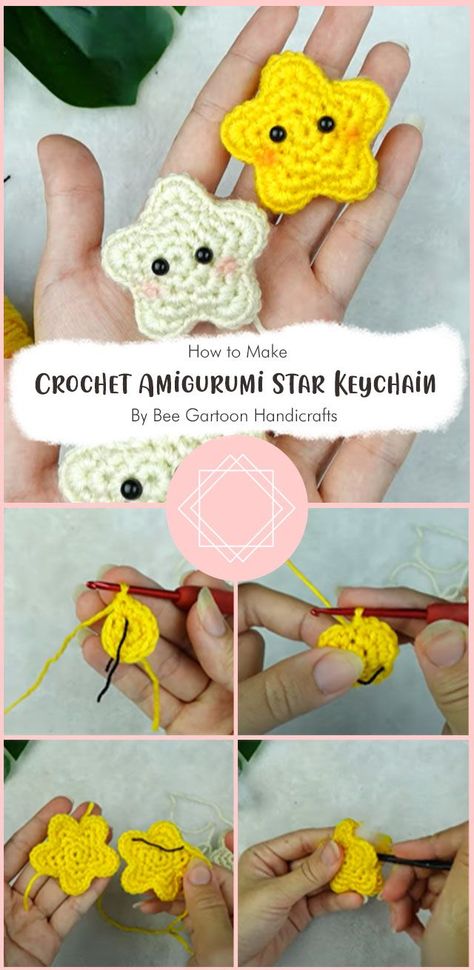 Crochet Amigurumi Star, Amigurumi Star, Crochet Star Patterns, Star Keychain, Easy Amigurumi, Cute Amigurumi, Confection Au Crochet, Crochet Keychain Pattern, Crochet Bee