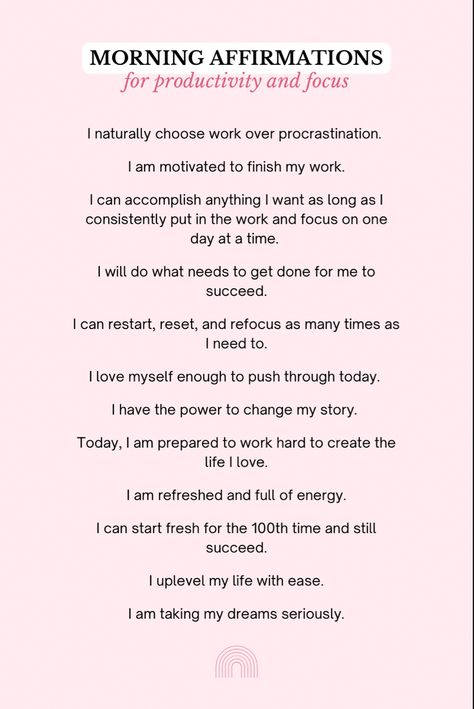 Productive Day Affirmations, Positive Productive Affirmations, Daily Affirmations Motivational, Great Day Affirmations, Morning Affirmations For Success, Daily Affirmations Productivity, Daily Affirmations Morning, Productive Manifestation, Affirmations For Productivity Quotes