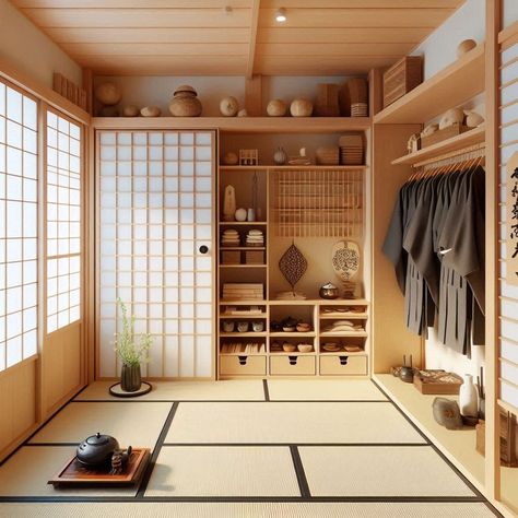 Japanese Room Japanese Style Apartment Small Spaces, Zen House Interior Design, Japanese Dressing Room, Asian Style Home Interiors, Tatami Room Ideas, Old Japanese House Interior, Traditional Japanese Room Aesthetic, Japanese Apartment Interior Design, Japan Room Ideas