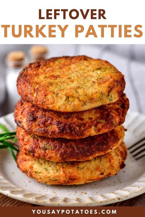 These homemade Turkey Patties are easy to make and can be tailored to your own taste. Serve them with sides, or use them as turkey burgers! You can use ground turkey or leftover roasted turkey from Thanksgiving or Christmas. Stove top and Air Fryer instructions included. Turkey Patties Recipe, Turkey Fritters, Ground Turkey Ideas, Turkey Lunch Meat, Turkey Patties, Turkey Cake, Shredded Turkey, Lunch Meat Recipes, Turkey Ideas