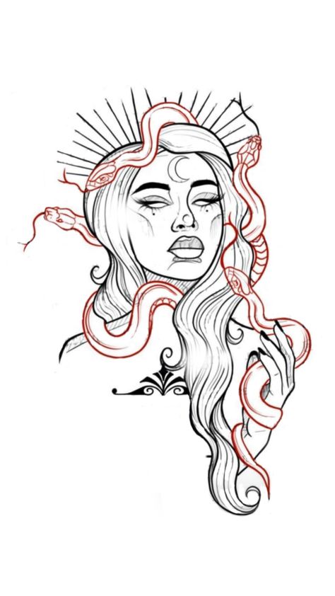 Medusa Tattoo On Hip, Medusa Tattoo Outline, Feminine Medusa Tattoo, Small Medusa Tattoo, Medusa Art, Medusa Tattoo, Cute Tattoos For Women, Tattoo Outline, Arm Tattoos