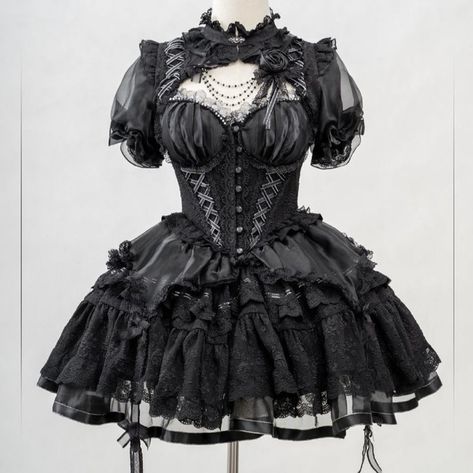 Goth Lotila Dress, Goth Lolitas, Dark Kawaii Outfits, Magical Girl Outfit, Poofy Dress, Old Fashion Dresses, Goth Dress, Gothic Dress, Goth Outfits