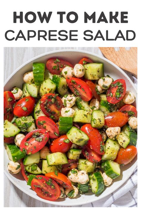 Mozerella Salad Recipes, Mediterranean Caprese Salad, Tomato Cucumber Fresh Mozzarella Salad, Caprice Salad Recipe, Fresh Basil Salad Recipes, Tomato Cucumber Mozzarella, Tomato Cucumber And Mozzarella Salad, Cucumber Salad Mozzarella, Mozarella Tomato Cucumber Salad