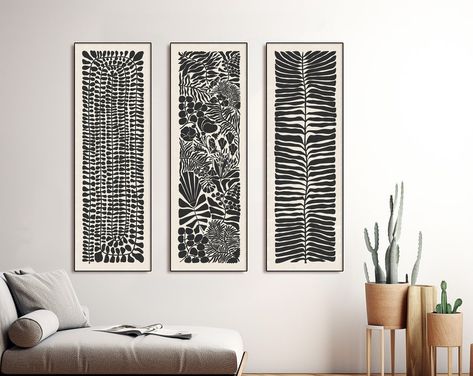 PostArtPrint - Etsy Large Nordic Wall Art, Large Art Pieces Living Rooms, Long Artwork Vertical, Long Vertical Art, Headboard Art Above Bed, Long Narrow Art, 3 Piece Art Wall Decor, Black And Beige Living Room Modern, Long Narrow Hallway Decorating