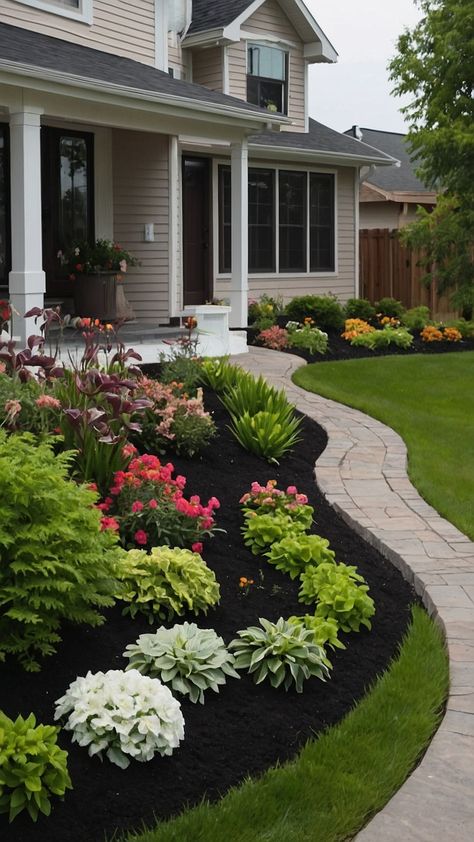 Transform your curb appeal with stunning flower beds in front of your house In our latest blog post discover creative raised flower bed ideas that require low maintenance making them perfect for busy homeowners Explore DIY projects featuring stone accents for a rustic charm that brightens any landscape We also offer tips on selecting the best perennials for full sun exposure ensuring your flower beds thrive year-round Plus learn how to incorporate stylish white rocks and eye- Minimalist Flower Beds In Front Of House, Large Flower Bed Ideas Front Yards, Front Flower Bed Ideas Texas, Front Yard Flower Bed Shapes, Texas Flower Beds Front Yards, How To Landscape Front Yard, Front Window Landscaping, Flower Bed In Middle Of Lawn, Central Texas Flower Bed Ideas