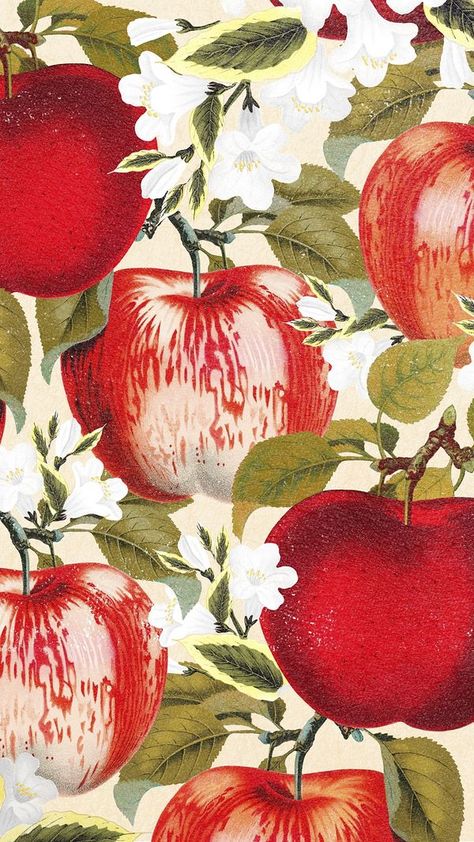 Red Apple Art, Vintage Floral Aesthetic, Rose Mobile, September Wallpaper, Apple Illustration, Apple Background, Floral Aesthetic, Fruit Wallpaper, Textile Prints Design