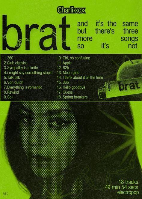 Brat Poster Charli, Brat Graphic Design, Charlie Xcx Poster, Brat Poster, Brat Pfp, Brat Party, Sunshine Character, Y2k Wall Art, Pfp Spotify