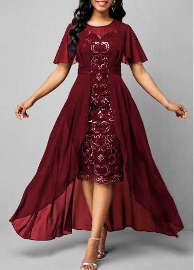 Long Sequin Dress, Gaun Fashion, Stitching Dresses, Red Bodycon, Red Bodycon Dress, Womens Prom Dresses, Round Neck Dresses, African Dresses, Plus Size Kleidung