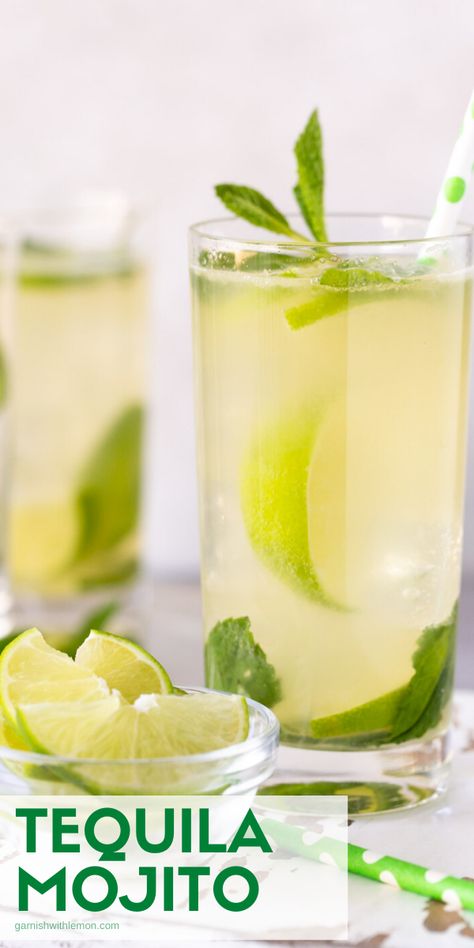 Tequila Mojito Recipe, Mojito Drinks, Batch Cocktail Recipes, Tequila Mojito, Tonic Cocktails, Cocktail Recipes Tequila, Moonshine Recipe, Cocktail Recipes Whiskey, Rum Cocktail Recipes