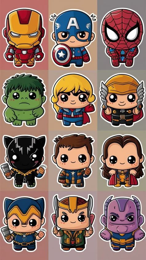 Avengers Cute, Avenger Stickers, Chibi Avengers Wallpaper, Cute Marvel Stickers, Marvel Chibi Avengers Wallpaper, Avengers Logo Sticker, Avengers Stickers, Avengers Cookies, Superhero Pictures