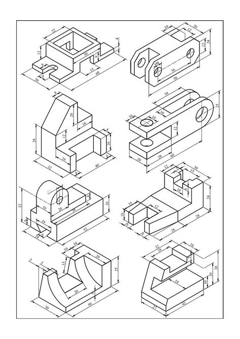 Isometric Sketch, Isometric Drawing Exercises, Autocad Isometric Drawing, Orthographic Drawing, Solidworks Tutorial, Autocad Tutorial, Engineering Drawing, Isometric Drawing, Mechanical Engineering Design