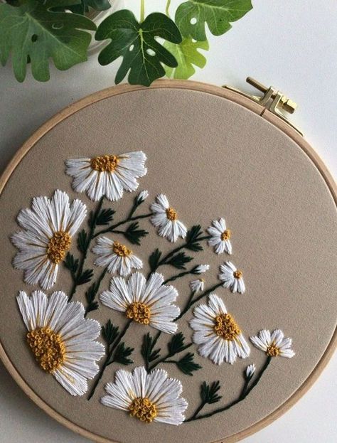 Embroidery Hoop Art | Modern Embroidery Hoop Art | Embroidery Hoop Art For Home And Wall Décor Embroidery On Colored Fabric, Modern Embroidery Flowers, White Flower Embroidery Designs, White Embroidery Flowers, All White Embroidery, Embroidery White Flowers, East Embroidery Designs, White Flowers Embroidery, Different Embroidery Designs