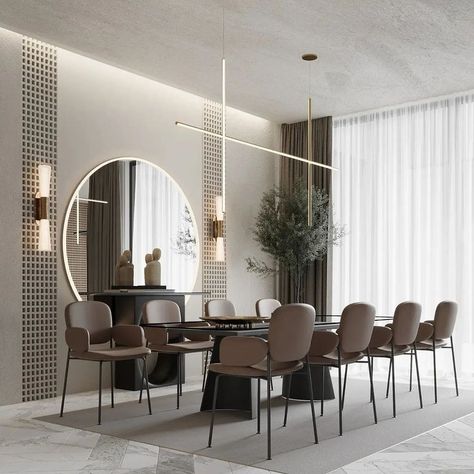 Dining Wall Design, Dining Interior Design, Dining Cabinets, Mid Century Modern Living Room Decor, Home Reception, Dining Area Design, Bedroom Arrangement, Bench Dining, Office Armchair