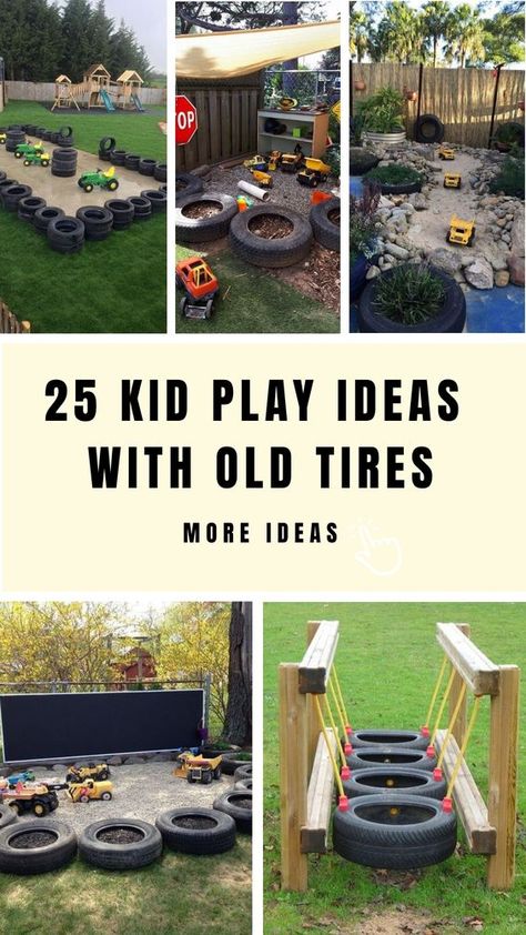 Elevate the fun of play with innovative kid play concepts featuring old tires! Discover exciting tire swing designs, adventurous obstacle courses, and engaging balance beams that encourage physical activity and spark creativity. Transform your backyard into a dynamic playground by repurposing old tires. Let your kids unleash their imagination and enjoy endless hours of outdoor entertainment with these unique play ideas! Tire Jungle Gym, Playground Seating Ideas, Outdoor Toys To Make, Tire Outdoor Play, Outdoor Diy Kids Play Backyard Ideas, Outdoor School Playground Ideas, Kindergarten Backyard Ideas, Cheap Outdoor Play Areas, Backyard Tire Ideas For Kids