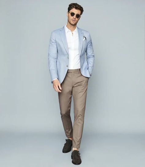 Light Blue Blazer Outfit Men, Light Blue Trousers Outfit, Blue Trousers Outfit Men, Light Blue Blazer Outfit, Mens Smart Outfits, Blue Trousers Outfit, Blue Blazer Outfit Men, Trousers Outfit Men, Blue Blazer Outfit