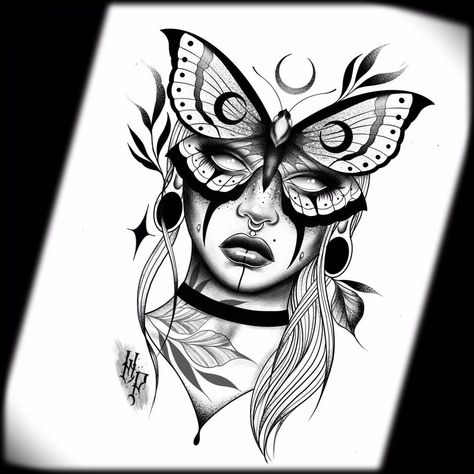 Face Tattoo With Flowers, Face Tattoo Sketch, Face Tattoo Stencil, Butterfly Face Tattoo, Tattoo With Butterfly, Practice Tattoos, Canvas Butterfly, Tattoo With Flowers, Face Tattoos For Women