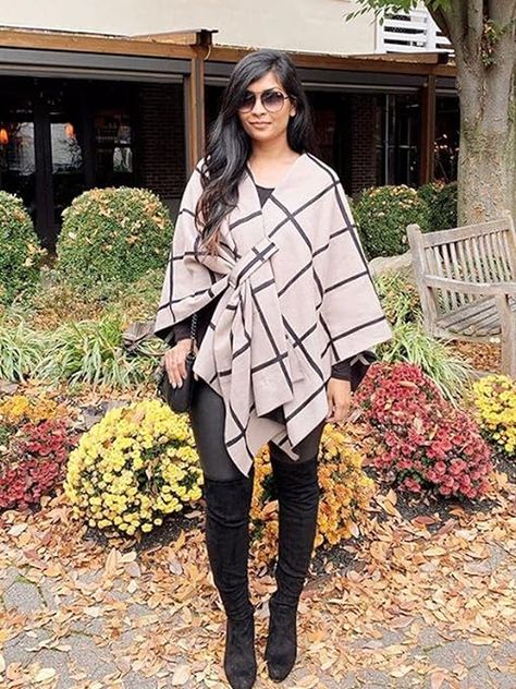 Moss Rose Women's Shawl Wrap Poncho Ruana Cape Open Front Cardigan Shawls for Fall Winter Fall Kimono, Cardigan With Belt, Cardigan Vest Sleeveless, Black And Khaki, Plaid Shawl, Plaid Poncho, Poncho Wrap, Poncho Shawl, Holiday Apparel