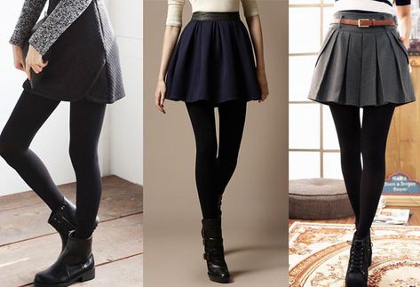 Leggings and short skirt Short Skirts With Leggings, Black Skirt And Leggings Outfits, Black Skirt With Leggings, Skirt With Leggings Outfit Winter, Black Skirt Leggings Outfit, Short Black Skirt With Tights Outfit, Black Skirt With Black Tights, Legging Skirt Outfit, Skirt Outfits With Leggings