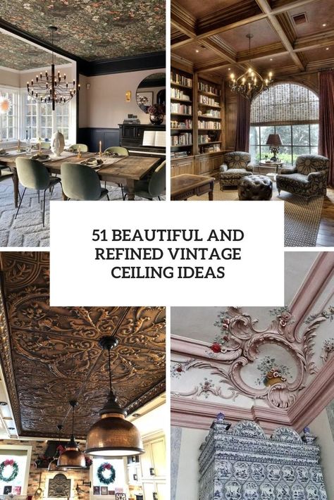 Ceiling Design Victorian, Victorian Wallpaper Ceiling, Beadboard Ceiling Dining Room, Box Ceiling Ideas, Different Ceiling Ideas, Wallpaper Ceiling With Beams, Interesting Ceiling Ideas, Vintage Ceiling Design, Ceiling Panels Ideas