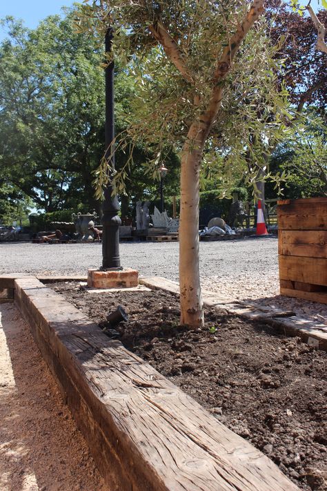 Old Railway Sleepers Garden Ideas, Railroad Ties Landscaping, Railway Sleepers Garden, Reclaimed Railway Sleepers, Sleepers In Garden, Steel Garden Edging, Railroad Tie, Railroad Ties, Small Garden Landscape