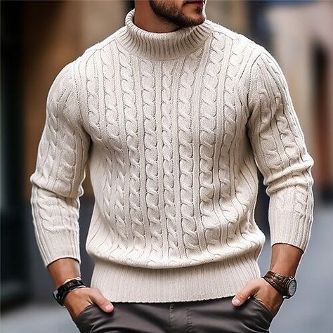 Men's Sweater Pullover Sweater Jumper Turtleneck Sweater Pullover Ribbed Cable Knit Knit K Turtleneck Sweater Men, Vacation Clothing, Mens Pullover Sweater, Mens Turtleneck, Mens Cardigan Sweater, Winter Fabric, Sweater Jumper, Sweaters Online, Sweater Pullover