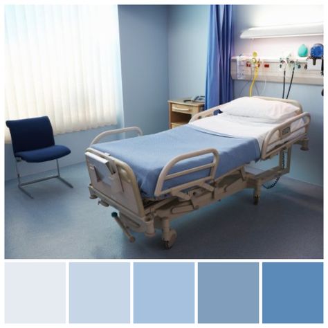 Cool colour palettes may be considered calming and tranquil by some while others may perceive cool blue colour schemes as cold, clinical and depressing. Colours categorised as cool include hues featured in imagery depicting snow, ice, wintery climates and cold geographic locations. Cool colours include yellow, green, blue, and blue/purple plus greys and neutral colours with cool undertones. Cool colour illustration by Zena O’Connor, PhD, © Design Research Associates. Nurse Color Palette, Hospital Colour Palette, Hospital Color Scheme, Hospital Colour Scheme, Hospital Color Palette, Blue Hospital Aesthetic, Medical Color Palette, Hospital Ward Room, Hospital Opd Room Interior Design