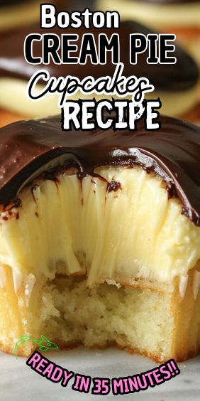 Boston Cream Pie Cupcakes Easy Boston Cream Pie Cupcakes, Boston Cream Pie Mini Bundt Cakes, Boston Cream Pie Cupcakes Recipe, Boston Crème Pie Cookie Bites, Boston Crème Pie Cupcakes, Boston Cream Cupcakes Easy, Boston Crème Cupcakes, Thanksgiving Desserts Fancy, Boston Cream Desserts