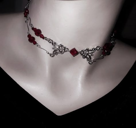 Red Choker Necklace, Vampire Necklace, Vampire Jewelry, Vampire Aesthetic, Fairy Jewelry, Handmade Wire Jewelry, Fantasy Jewelry, Gothic Jewelry, Beads And Wire