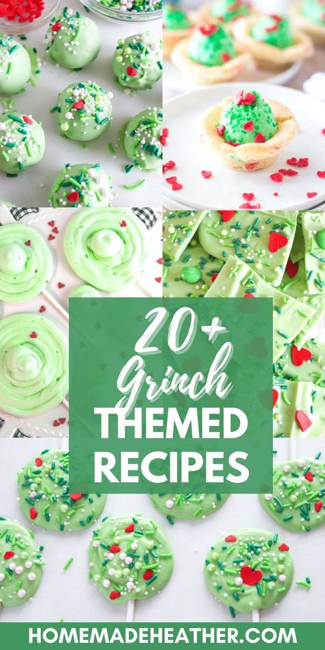 Grinch Christmas Food, Christmas Desserts Grinch, Grinch Dessert Ideas, Grinch Christmas Treats, Grinch Treats, Grinch Recipes, Grinch Food, Grinch Birthday Party, Christmas Baking List