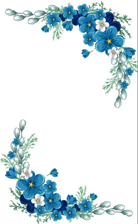 Blue Frame Border Design, Blue Flower Border Frame, Leaves Border Design, Blue Flower Frame, Blue Flower Border, Blue Border Design, Blue Flower Tattoos, Blue Flowers Background, Flower Background Design